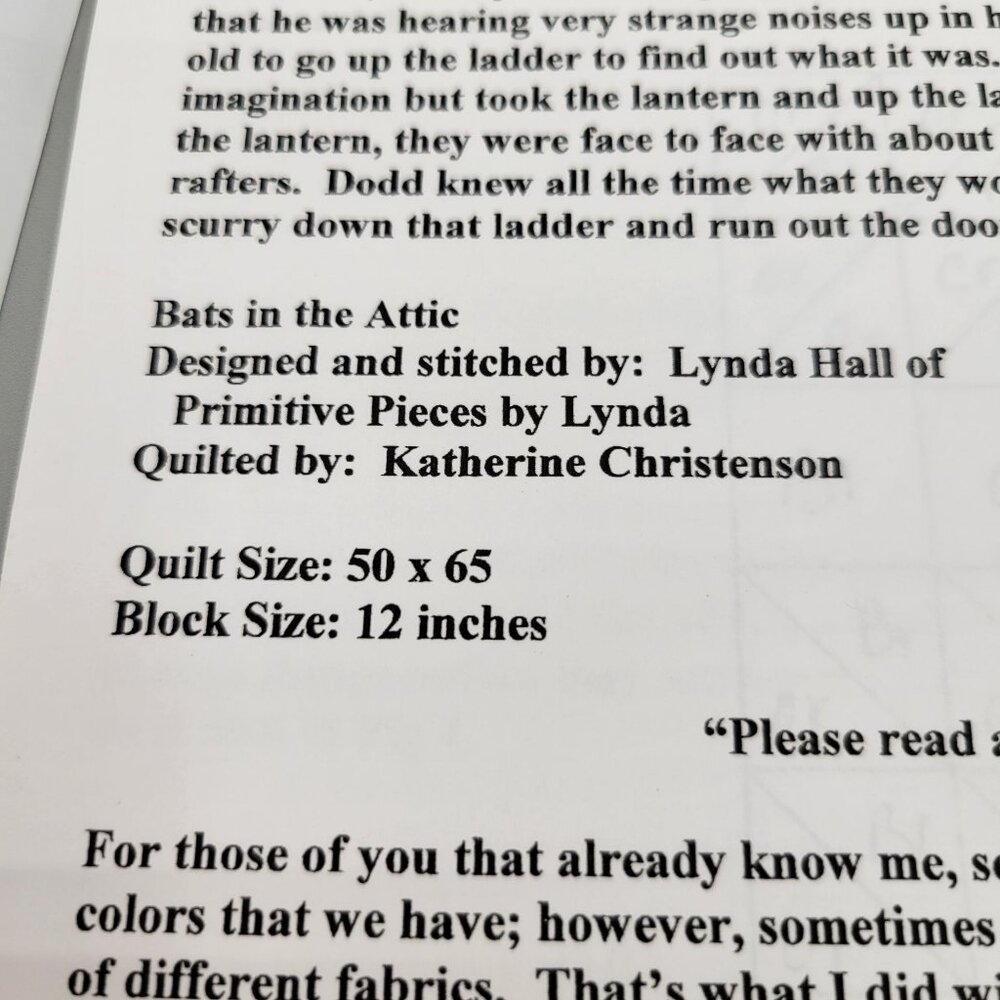 Bats In The Attic Quilt Pattern Primitive Pieces By Lynda 50 x 65 - Picture 4 of 7